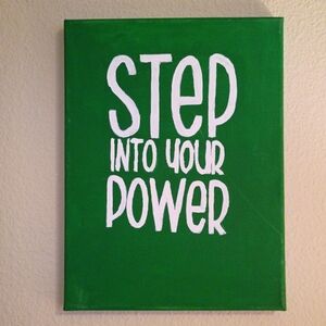 Handpainted Green And White Inspirational Word Art Acrylic Painting Signed 9x12'